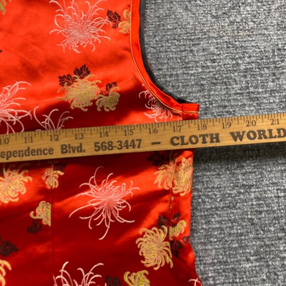 VTG Peony Brand Chinese Vest Womens M Reversible Red Black Floral Frog Closure - Picture 7 of 13